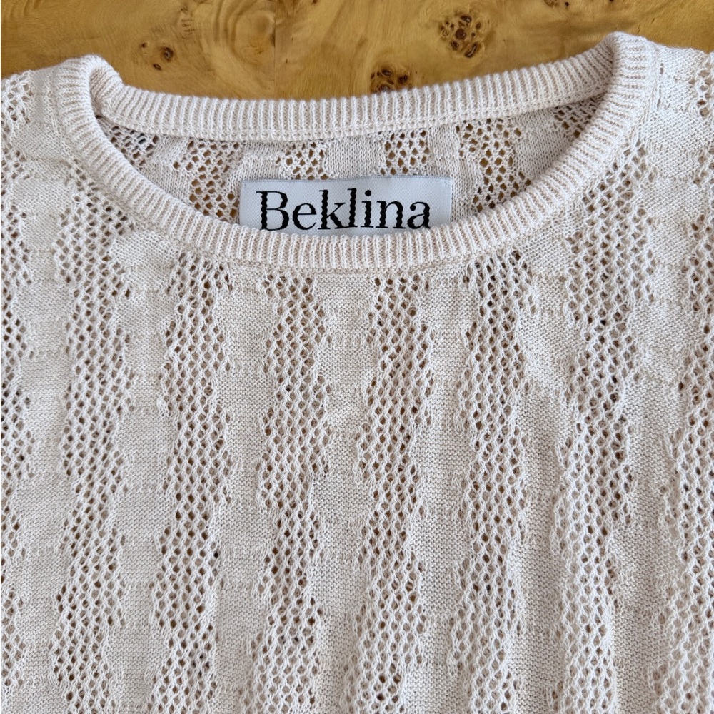 Beklina Cream Open-Knit Short Sleeve Cotton Sweater Size M/L